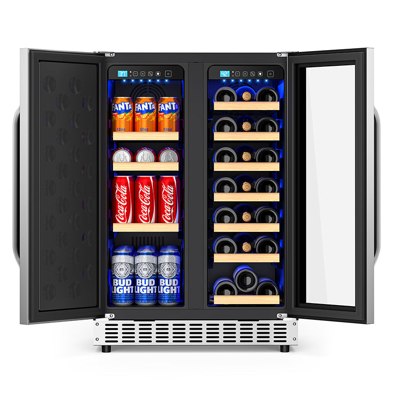 Holds 21 Bottles and 88 Cans Wine and Beverage Refrigerator, 24” Daul Zone Wine Fridge, Freestanding Under Counter Refrigerator, Stainless Steel Beverage Cooler with Adjustable Shelves