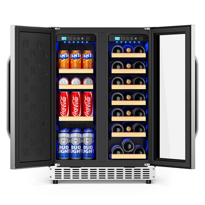 Holds 21 Bottles and 88 Cans Wine and Beverage Refrigerator, 24” Daul Zone Wine Fridge, Freestanding Under Counter Refrigerator, Stainless Steel Beverage Cooler with Adjustable Shelves