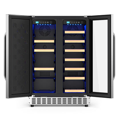 Holds 21 Bottles and 88 Cans Wine and Beverage Refrigerator, 24” Daul Zone Wine Fridge, Freestanding Under Counter Refrigerator, Stainless Steel Beverage Cooler with Adjustable Shelves