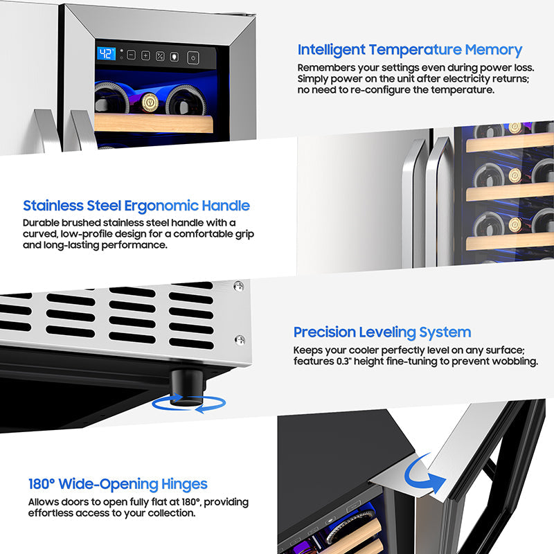Holds 21 Bottles and 88 Cans Wine and Beverage Refrigerator, 24” Daul Zone Wine Fridge, Freestanding Under Counter Refrigerator, Stainless Steel Beverage Cooler with Adjustable Shelves