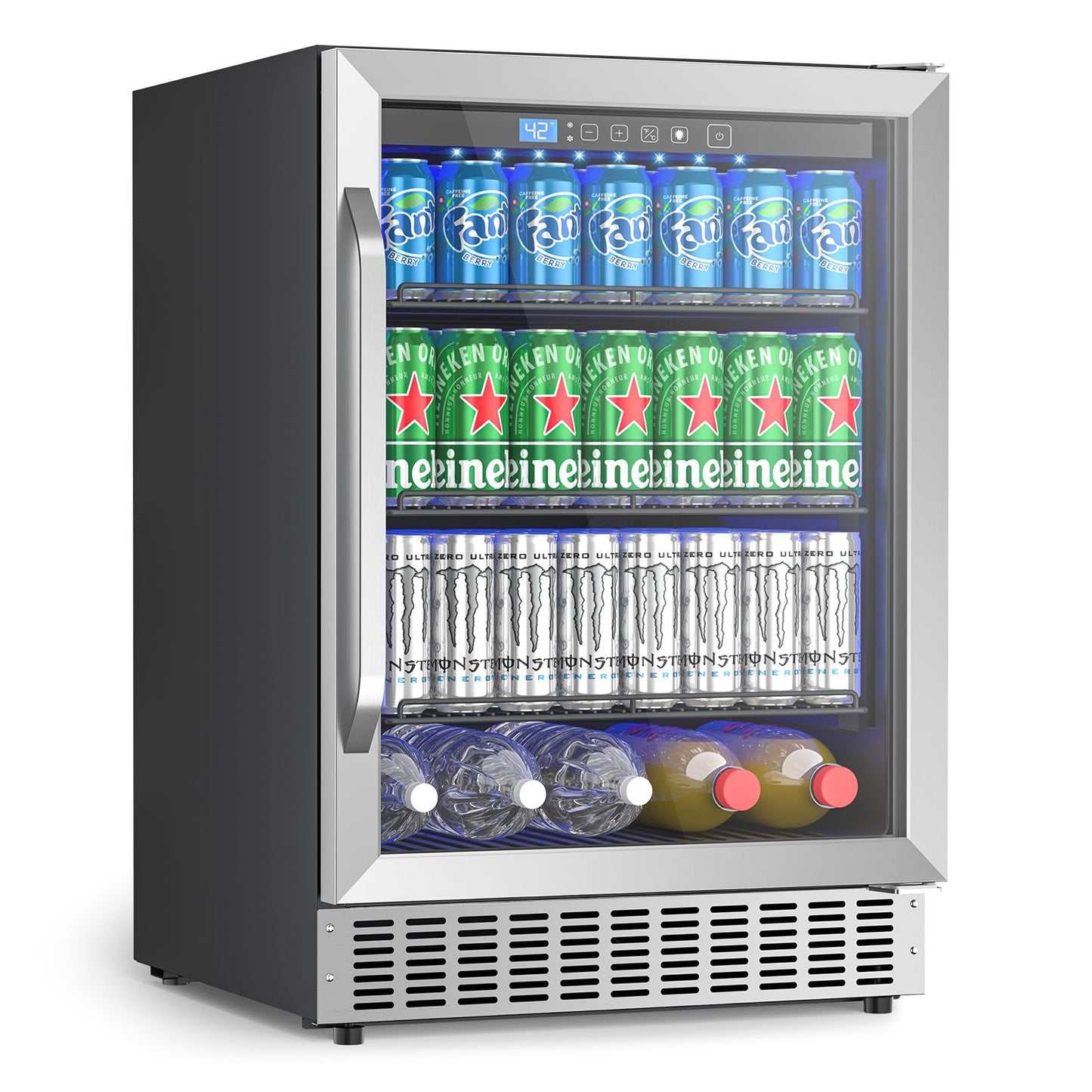 24 Inch Beverage Refrigerator, 200 Can Built-in Beverage Cooler, Under Counter Beer Fridge with Glass Door for Soda, Water, Wine - For Kitchen, Bar or Office