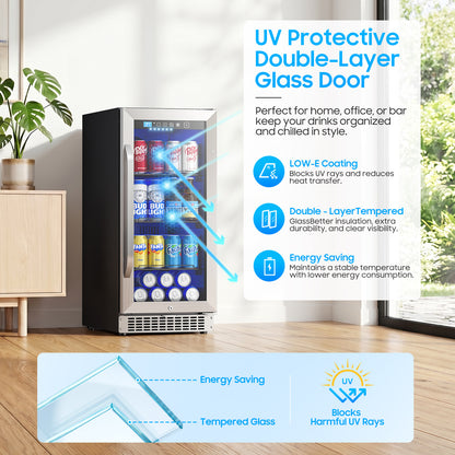 15In Under Counter Beverage Refrigerator, 92Cans Drink Fridge for Kitchen