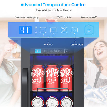 60 Cans Beverage Refrigerator with Double-Layer Glass Door, Digital Temperature Control, LED Lgiht for Home, Bar, Office