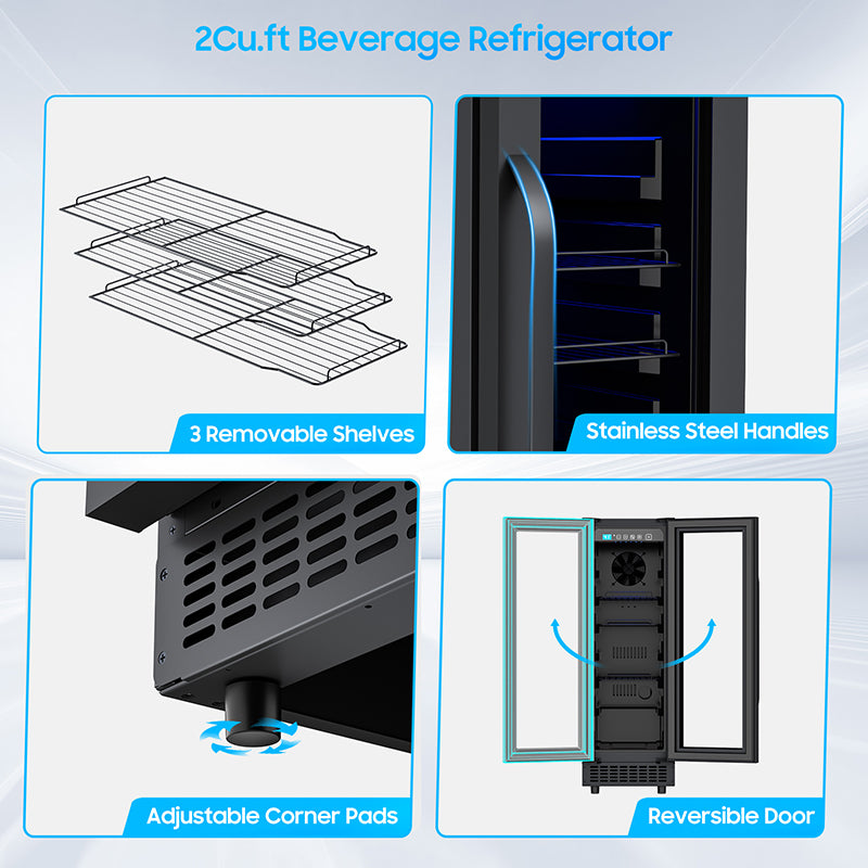 60 Cans Beverage Refrigerator with Double-Layer Glass Door, Digital Temperature Control, LED Lgiht for Home, Bar, Office