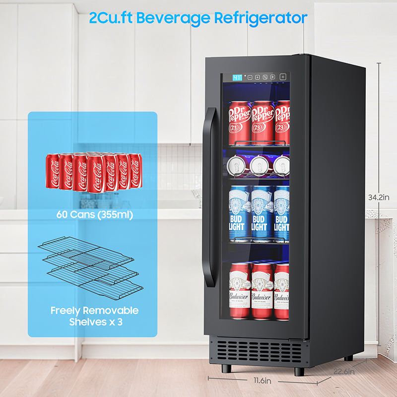 60 Cans Beverage Refrigerator with Double-Layer Glass Door, Digital Temperature Control, LED Lgiht for Home, Bar, Office