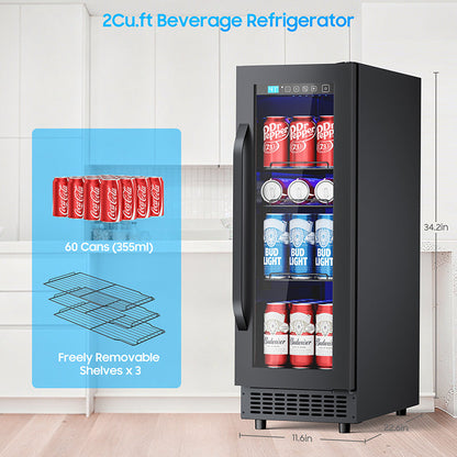60 Cans Beverage Refrigerator with Double-Layer Glass Door, Digital Temperature Control, LED Lgiht for Home, Bar, Office