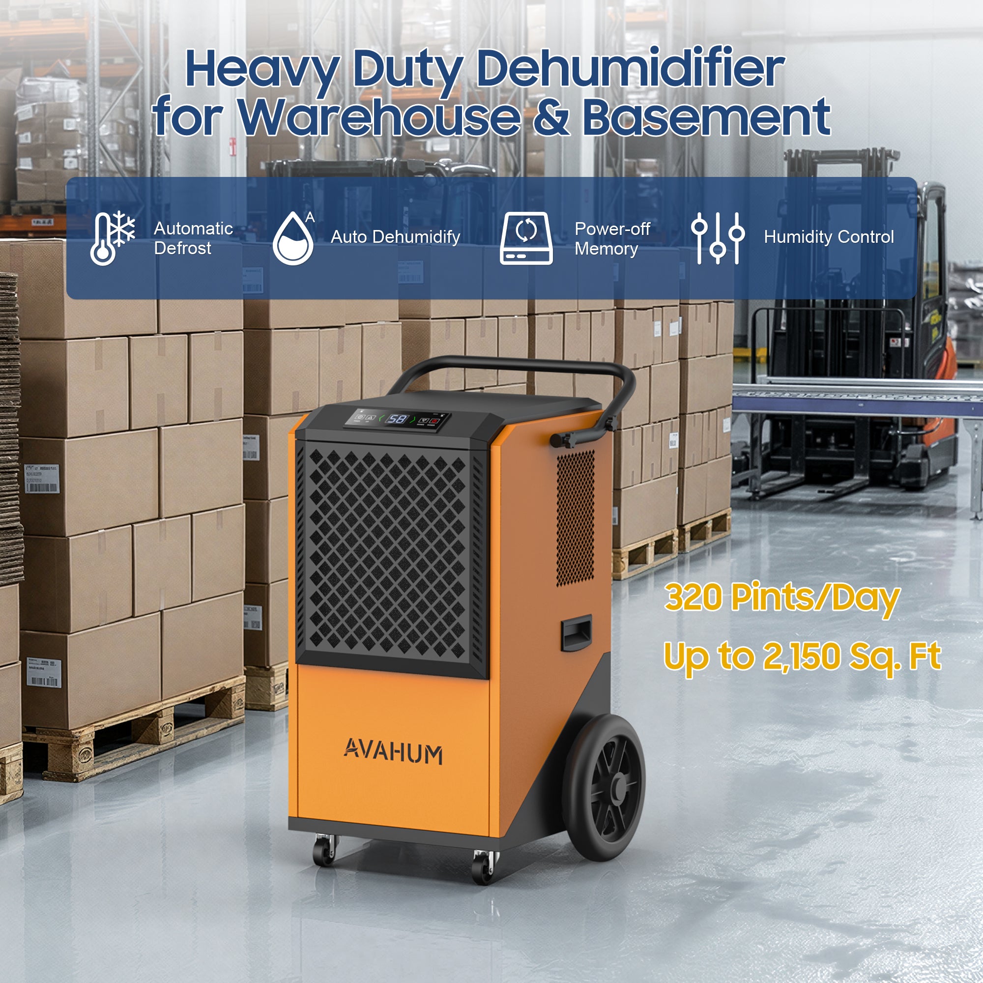 AVAHUM 320 Pints Commercial Dehumidifier, 85 Pint DOE for 2150 sq. ft, Industrial Dehumidifier for Warehouses and Job Sites