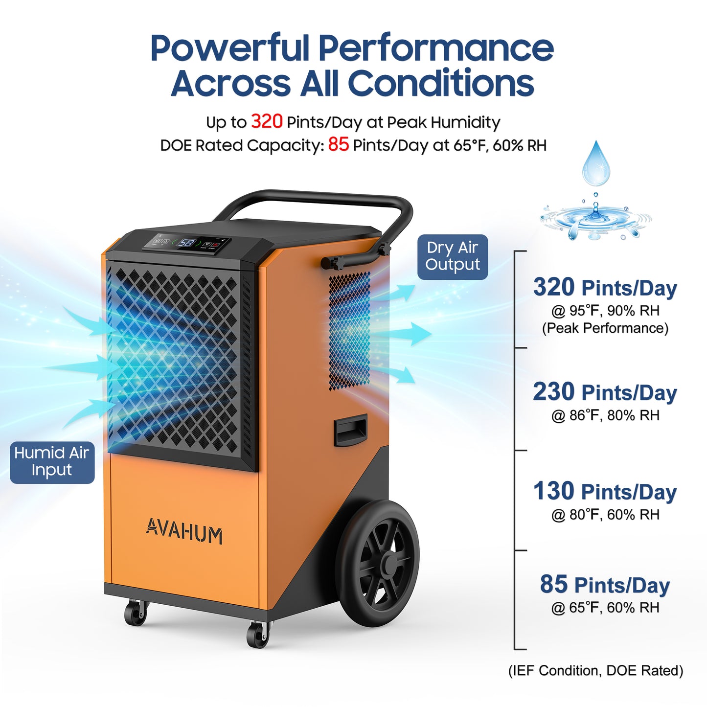 AVAHUM 320 Pints Commercial Dehumidifier, 85 Pint DOE for 2150 sq. ft, Industrial Dehumidifier for Warehouses and Job Sites