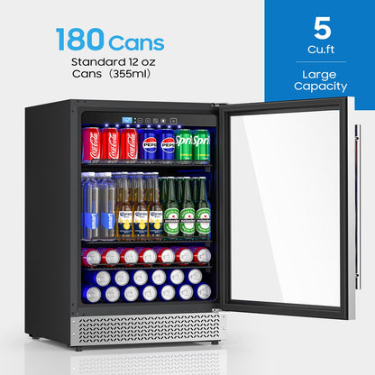 4.9 Cu.ft Beverage Refrigerator and Cooler, 200 Can Mini fridge with Glass Door for Soda Beer Wine, Small Drink Dispenser with Digital Adjustable Thermostat for Home Office Bar