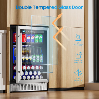 4.9 Cu.ft Beverage Refrigerator and Cooler, 200 Can Mini fridge with Glass Door for Soda Beer Wine, Small Drink Dispenser with Digital Adjustable Thermostat for Home Office Bar
