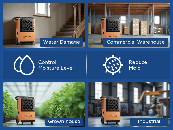 AVAHUM 160 Pints Commercial Dehumidifier with Pump and Drain Hose for Basements, Heavy Duty Commercial Grade Dehumidifiers for Large Spaces, Warehouse, Industry Water Damage Unit, Auto Defrost