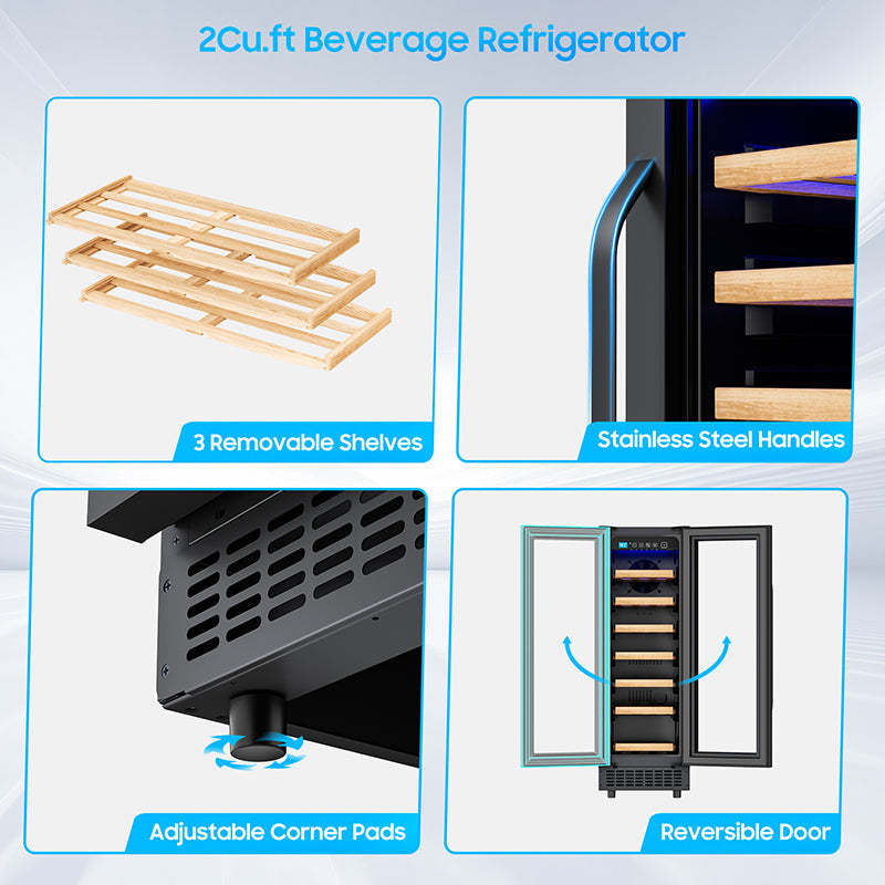 21 Bottle Wine Fridge Small 12 Inch Refrigerator Freestanding/Built in, Compressor 2Cu.Ft Wine Cooler w/Lock & LED Display, 41℉-64℉ Digital Temperature Control Fridge for Cubicle under Counter