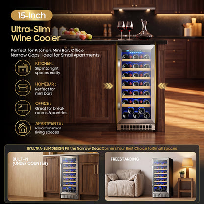 15In Wine Fridge Small, 35Bottle Wine Cooler Refrigerator Under Counter